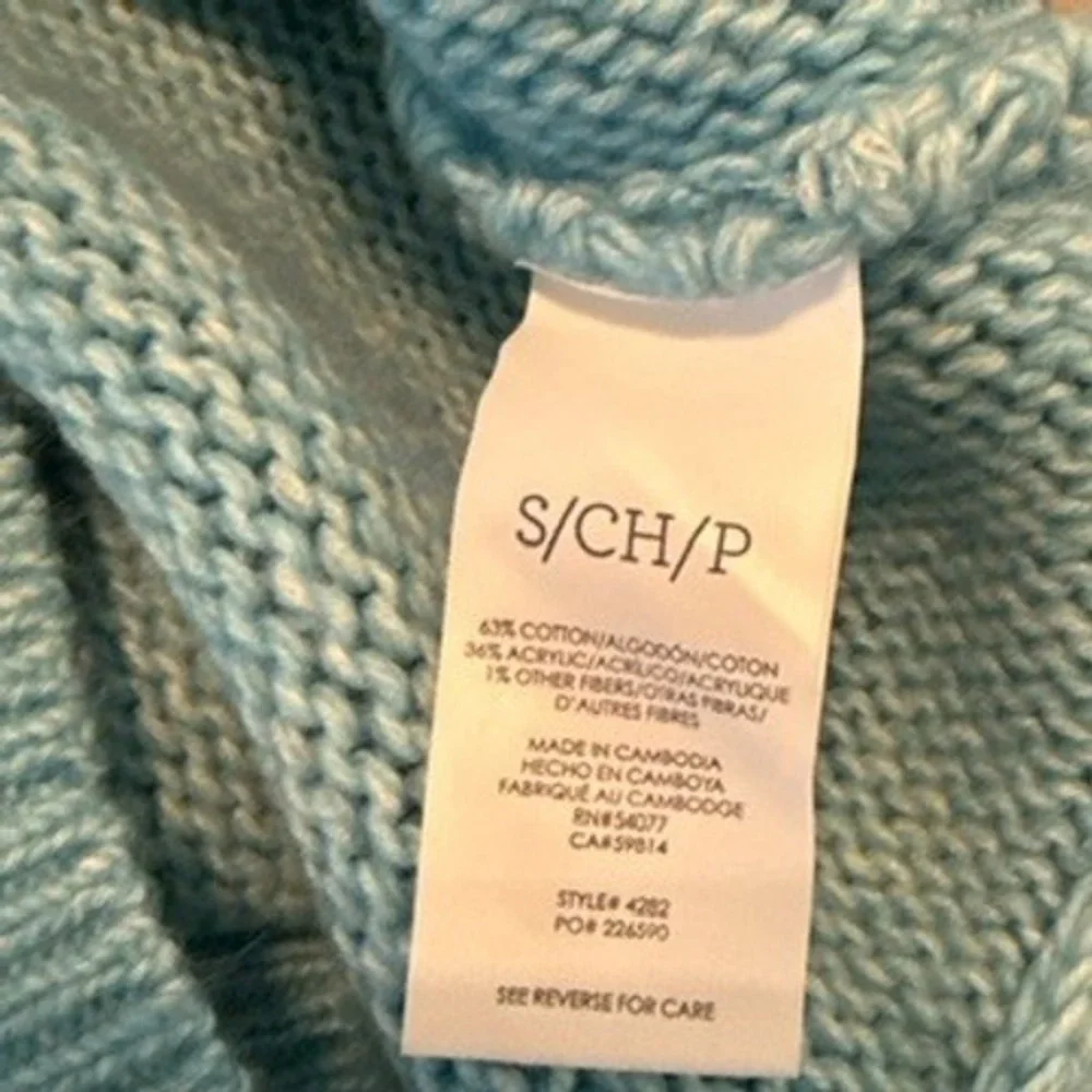 Cabi V-Neck Cotton Blend Knit Sweater Aqua Small Chunky‎ Coastal Oversized